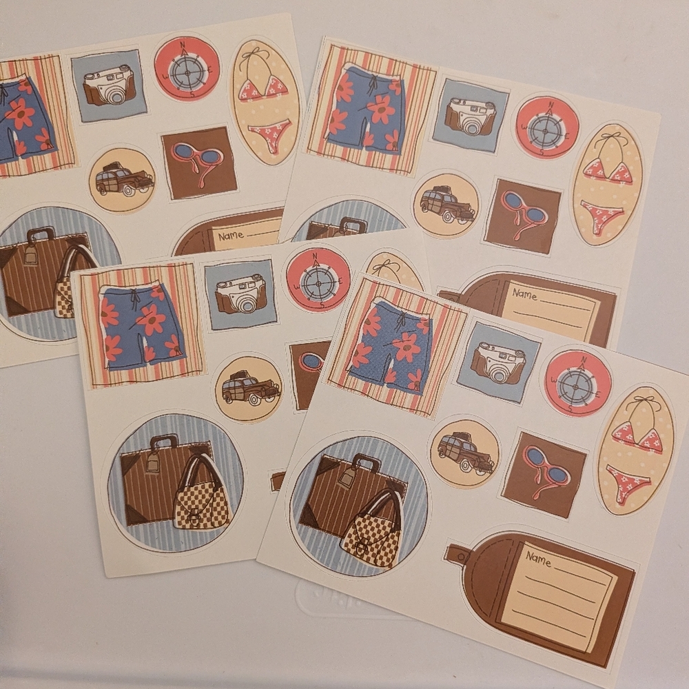 Travel Sticker Sheet - Beach Theme (Blue, Pink, Brown)